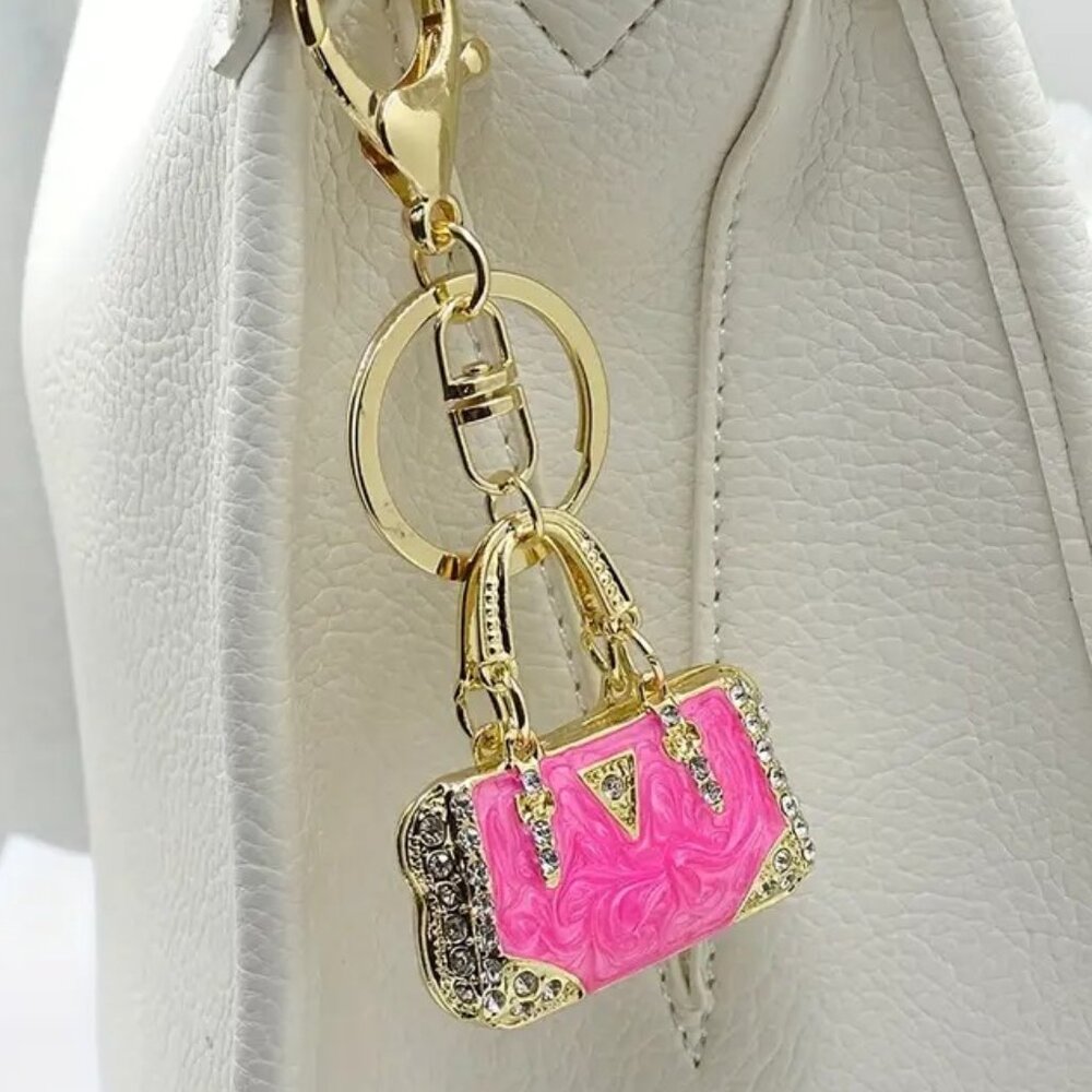 Sparkling Rhinestone Mini Handbag Keychain Purse Charm for Womens Bag or Car key - Picture 8 of 8